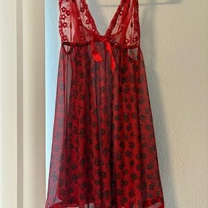 Elegant Red Lace Nightgown
